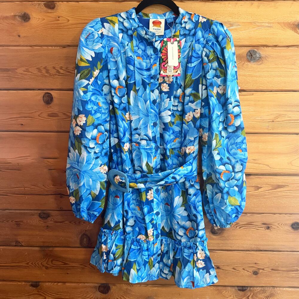 Anthropologie x Farm Rio Long-Sleeve Mini Swing Dress XS Extra Small NWT